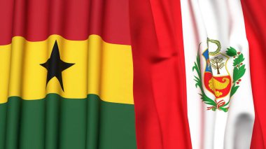 Gerçek kumaş dokusuna sahip GHANA ve Peru bayrakları