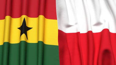 GANA ve POLAND bayrakları gerçekçi kumaş dokusuyla