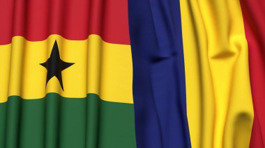 GANA ve ROMANIA bayrakları gerçekçi kumaş dokusuyla