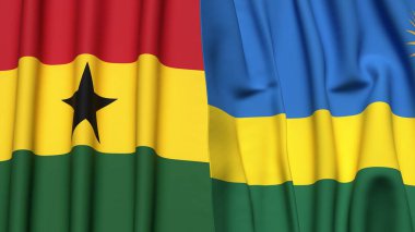 Gerçekçi kumaşlı GHANA ve Rwanda bayrakları