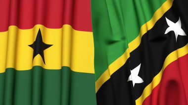 Gerçek kumaş dokusuna sahip GHANA ve Aziz Kitts bayrakları
