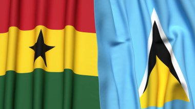 Gerçek kumaş dokusuna sahip GHANA ve SAINT LUCIA bayrakları