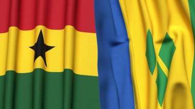 Gerçek kumaş dokusuna sahip GHANA ve SAINT VINCENT bayrakları