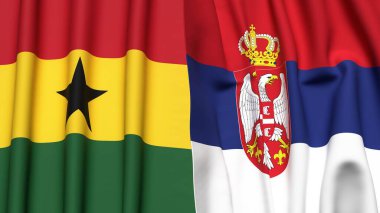 GANA ve SERBIA bayrakları gerçekçi kumaş dokusuna sahip
