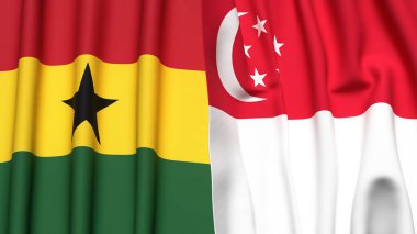 GANA ve SINGAPORE bayrakları gerçekçi kumaş dokusuyla