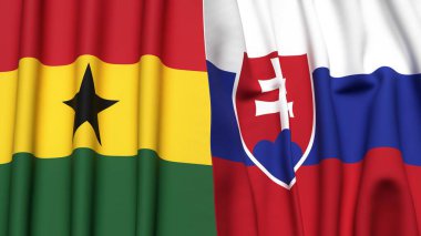 Gerçek kumaş dokusuna sahip GHANA ve SLOVAKIA bayrakları