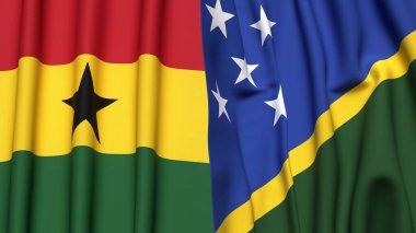 Gerçek kumaş dokusuna sahip GHANA ve SOLOMON Adaları bayrakları