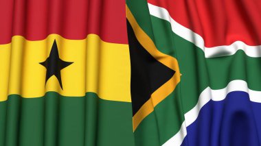 Gerçek kumaş dokusuna sahip GANA ve Güney Afrika Bayrakları