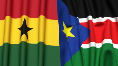 GANA ve GÜNEY SUDAN bayrakları gerçekçi kumaş dokusuyla