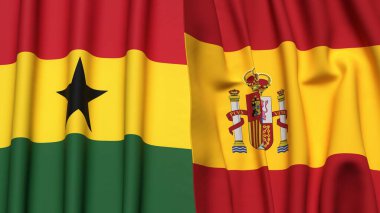 Gerçek kumaş dokusuna sahip GHANA ve SPAIN bayrakları