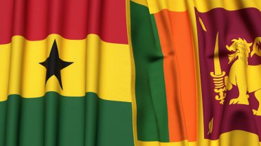 Gerçek kumaş dokusuna sahip GHANA ve SRI LANKA bayrakları