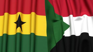Gerçek kumaş dokusuna sahip GANA ve SUDAN bayrakları