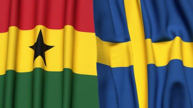 Gerçek kumaş dokusuna sahip GHANA ve SWEDEN bayrakları