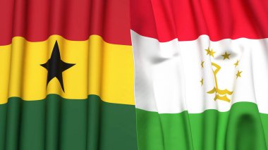 GANA ve TAJIKISTAN bayrakları gerçekçi kumaş dokusuna sahip