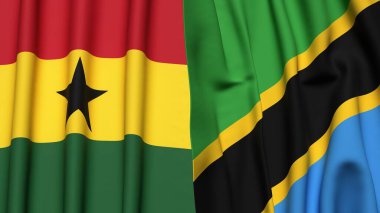 Gerçek kumaş dokusuna sahip GANA ve TANZANIA bayrakları