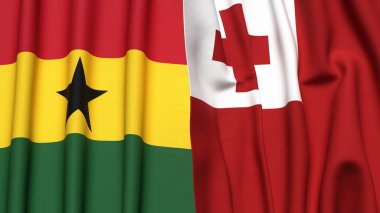 GANA ve TONGA bayrakları gerçekçi kumaş dokusuyla