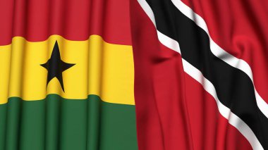 Gerçekçi kumaş dokusuna sahip GHANA ve TRINIDAD bayrakları