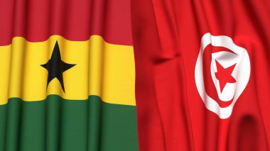 Gerçek kumaş dokusuna sahip GANA ve TUNISIA bayrakları