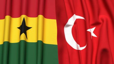 Gerçek kumaş desenli GANA ve TURKEY bayrakları
