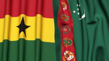 Gerçekçi kumaş dokusuna sahip GHANA ve Türkmenistan bayrakları