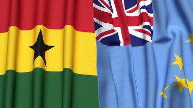 GANA ve TUVALU bayrakları gerçekçi kumaş dokusuyla
