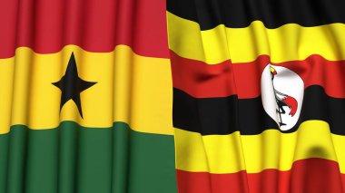 GANA ve UGANDA bayrakları gerçekçi kumaş dokusuyla