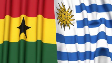 Gerçek kumaş dokusuna sahip GHANA ve Uruguay bayrakları