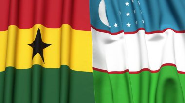 Gerçek kumaş dokusuna sahip GHANA ve UZBEKISTAN bayrakları
