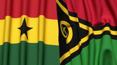 GANA ve VANUATU bayrakları gerçekçi kumaş dokusuyla