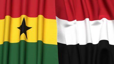 GANA ve YEmen bayrakları gerçekçi kumaş dokusuyla