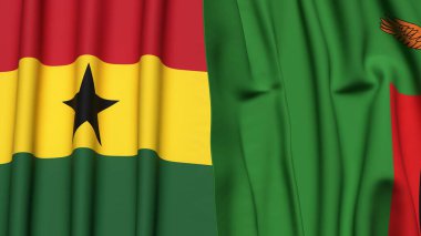 GANA ve ZAMBIA bayrakları gerçekçi kumaş dokusuyla