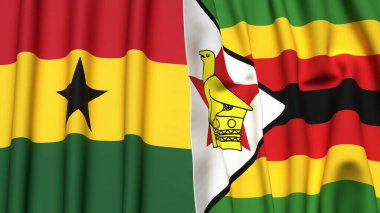 GANA ve ZIMBABWE bayrakları gerçekçi kumaş dokusuyla