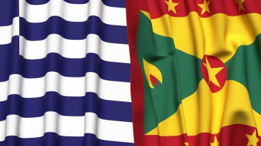 GREECE ve GRENADA bayrakları gerçekçi kumaş dokusuyla