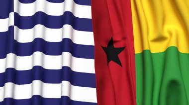 GREECE ve GUINEA-BISSAU bayrakları gerçekçi kumaş dokusuna sahip