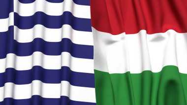 GREECE ve HUNGARY bayrakları gerçekçi kumaş dokusuyla