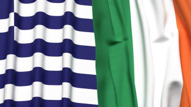 GREECE ve IRELAND bayrakları gerçekçi kumaş dokusuyla