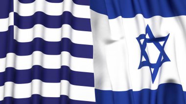 GREECE ve İsrail bayrakları gerçekçi kumaş dokusuyla