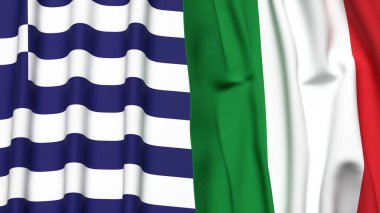 GREECE Bayrakları ve gerçekçi kumaş dokusuna sahip İtalyanlık