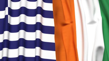 GREECE Bayrakları ve gerçekçi kumaş dokusuna sahip IVORY Kıyı