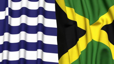 GREECE ve JAMAICA bayrakları gerçekçi kumaş dokusuna sahip