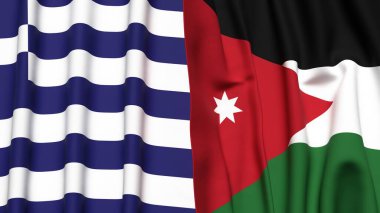 GREECE ve JORDAN bayrakları gerçekçi kumaş dokusuna sahip
