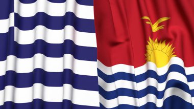 GREECE ve KIRIBATI bayrakları gerçekçi kumaş dokusuyla