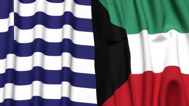GREECE ve KUWAIT bayrakları gerçekçi kumaş dokusuyla