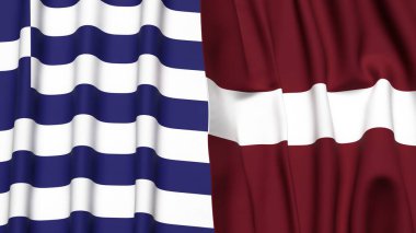 GREECE ve LATVIA bayrakları gerçekçi kumaş dokusuna sahip