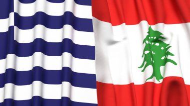 GREECE ve LEBANON bayrakları gerçekçi kumaş dokusuyla