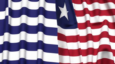 GREECE ve LIBERIA bayrakları gerçekçi kumaş dokusuna sahip