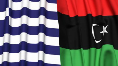 GREECE ve LIBYA bayrakları gerçekçi kumaş dokusuna sahip