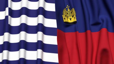 GREECE ve LIECHTENSTEIN bayrakları gerçekçi kumaş dokusuyla
