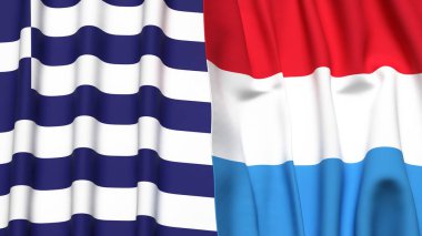 GREECE ve LUXEMBOURG bayrakları gerçekçi kumaş dokusuyla