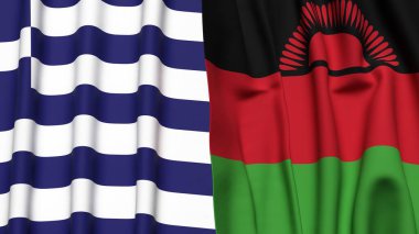 GREECE ve MALAWI bayrakları gerçekçi kumaş dokusuyla